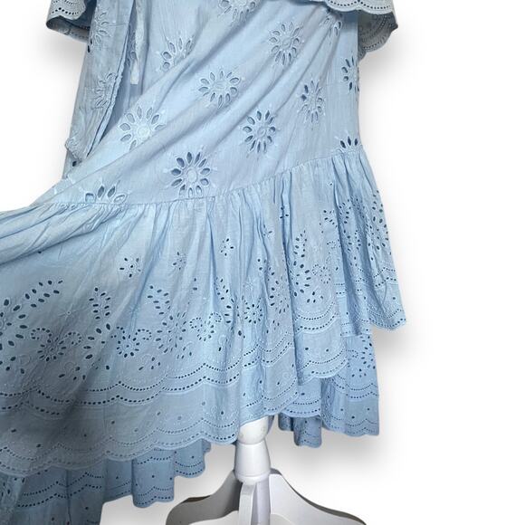 Roller Rabbit Eyelet Lace Wrap Skirt Puff Sleeve Blouse Sz S Light Blue - Picture 11 of 16